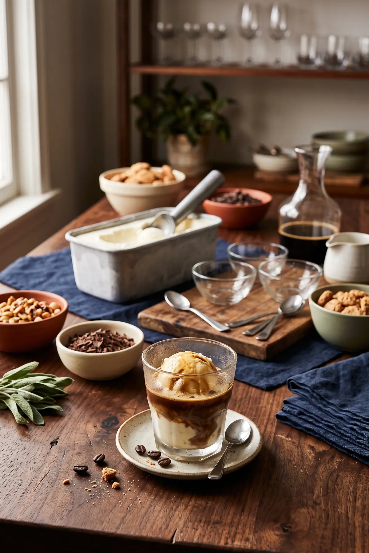 An affogato dessert bar with vanilla ice cream and coffee