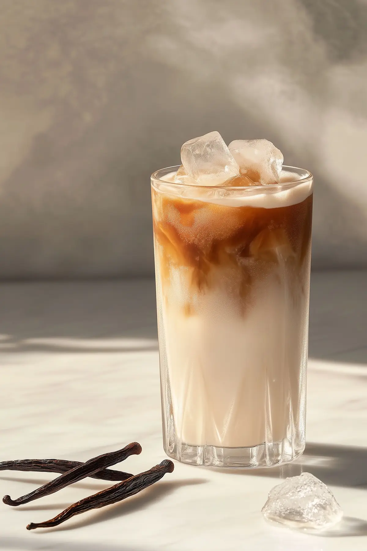 A glass of vanilla iced coffee