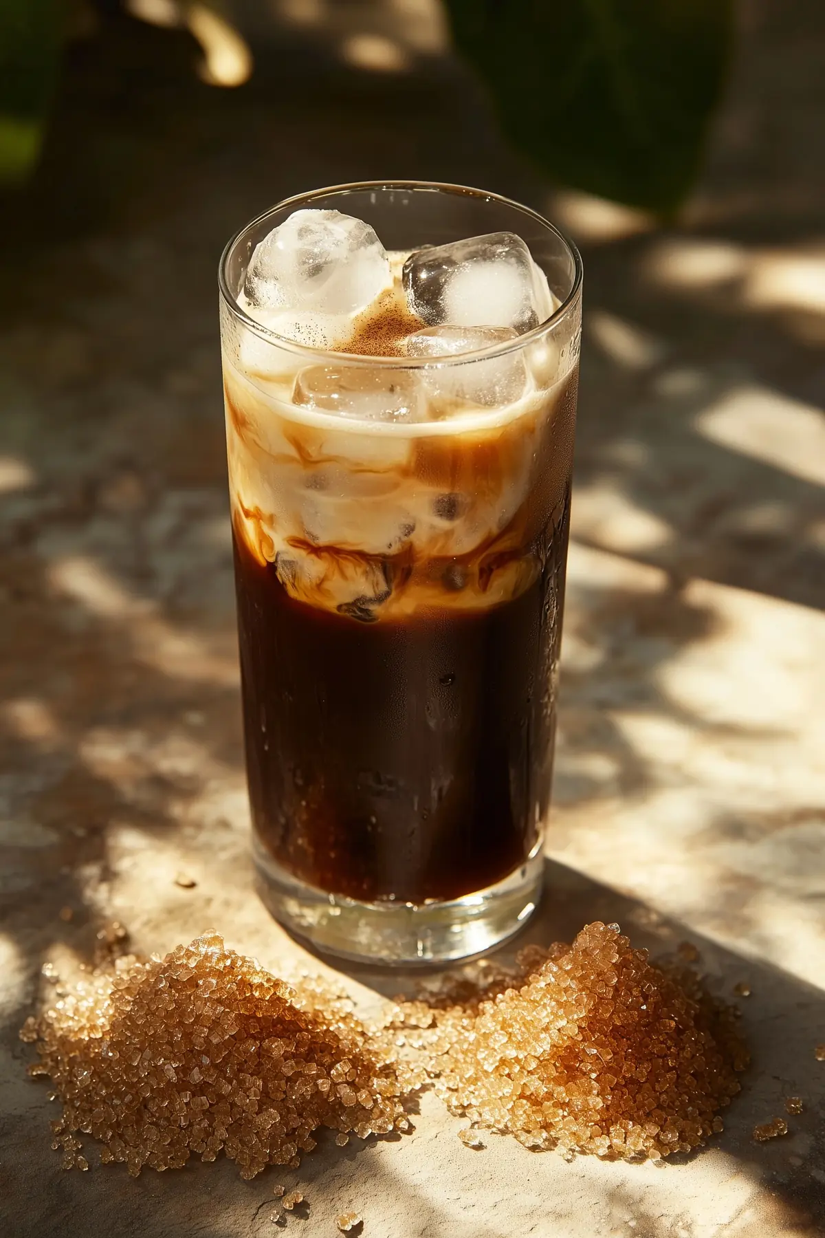 A glass of brown sugar iced coffee