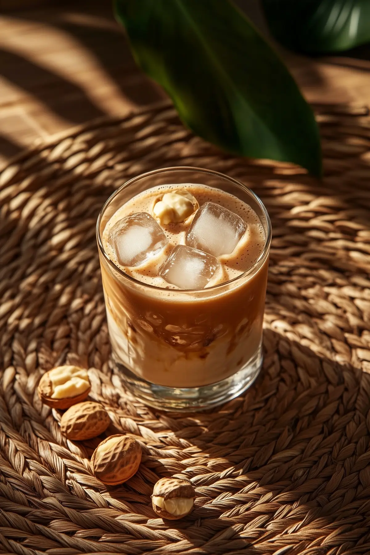 A glass of macadamia nut iced coffee